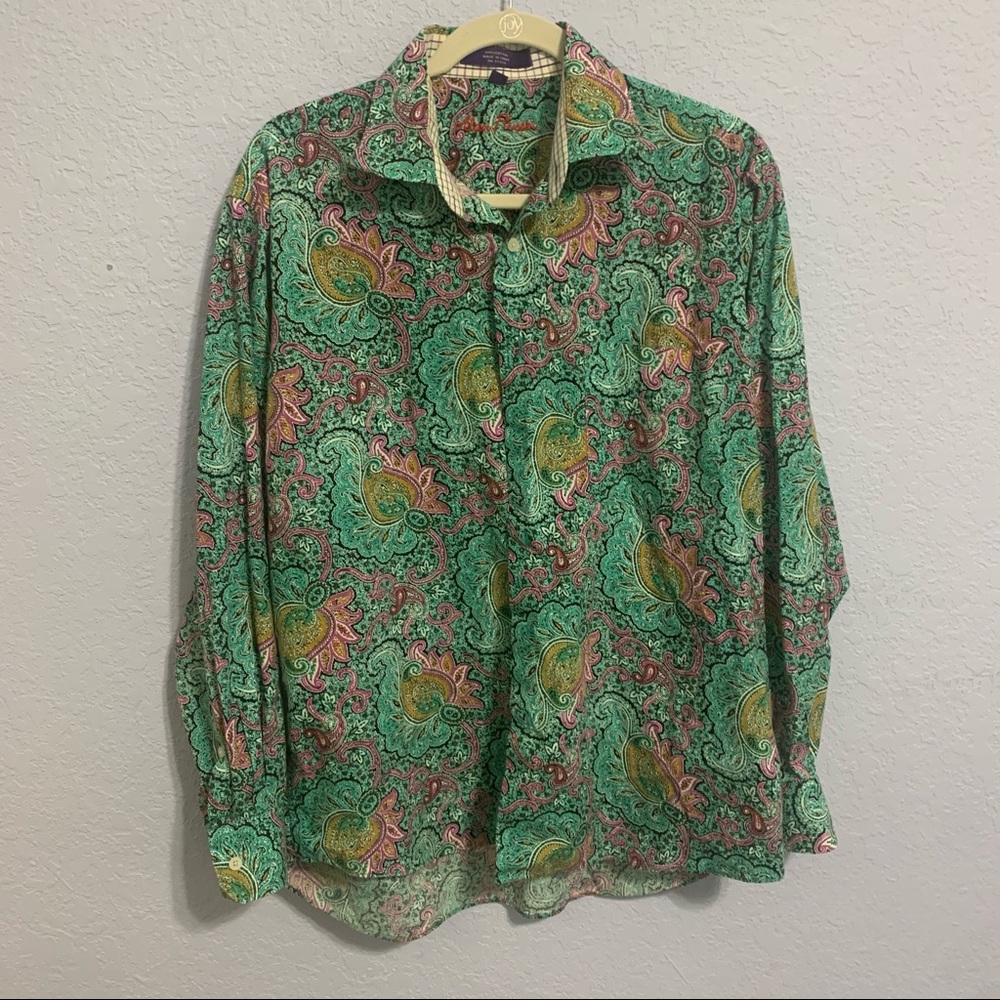 Alan Flusser Green Paisley Button-Down Shirt